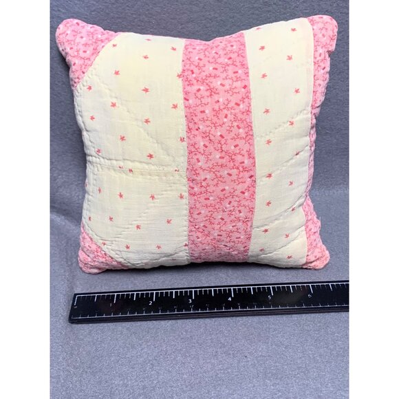 Handmade Pink & White Patchwork Quilted Pillow - Picture 5 of 10